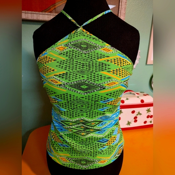 BCBGMaxAzria Tops - Vtg 80's BCBG Max Azaria Elements Tank Top L 1980's Neon Bright shirt